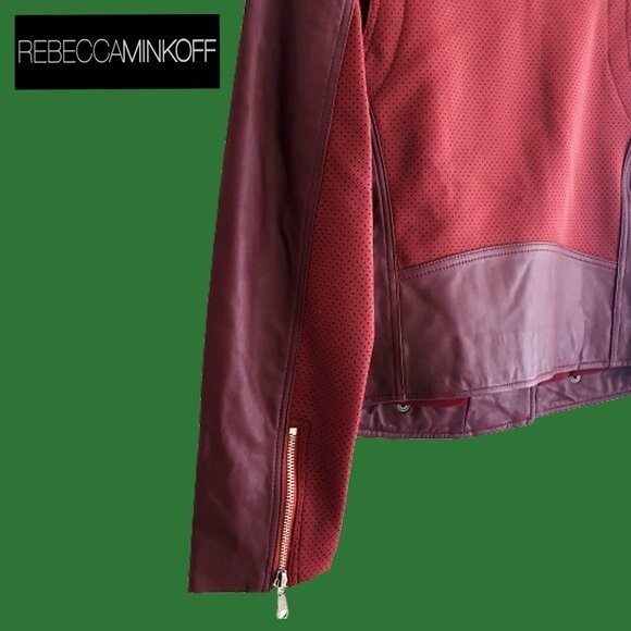 REBECCA MINKOFF NEW MERLOT WES Lambskin Leather Moto Jacket M - Picture 7 of 11